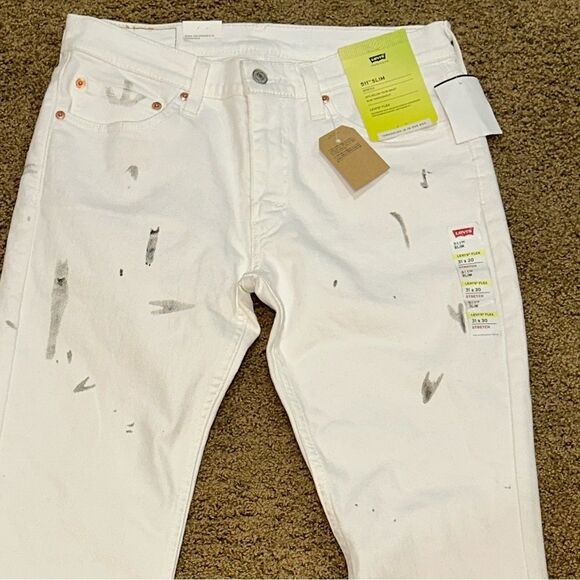 LEVIS MEN’S NWT WHITE DENIM WITH THE REAL DESTROYED LOOK THE NEW 511 SLIM - Picture 6 of 9